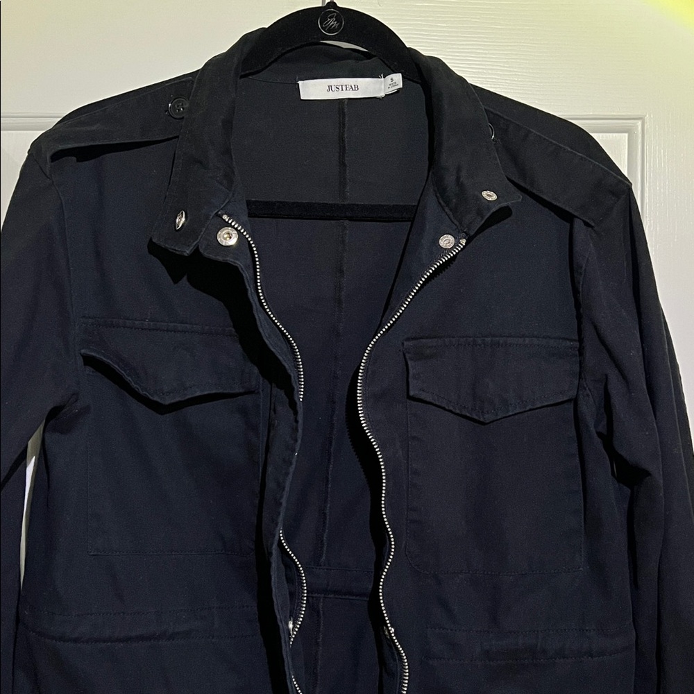 JustFab Black Cinched Waist Utility Jacket | Size Small | Military Style - Picture 3 of 8